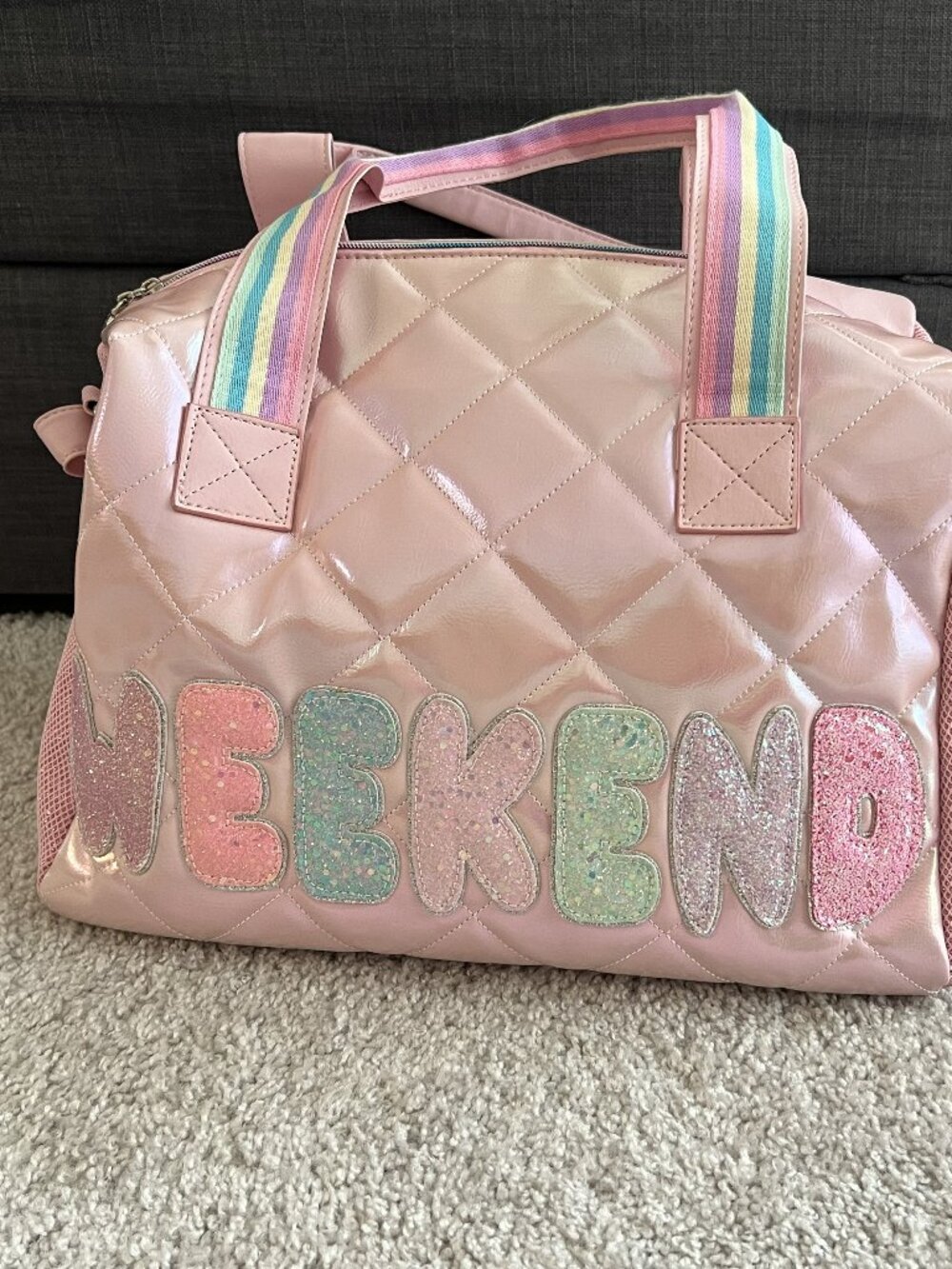 Miss Given's OMG Accessories Weekend Bag Pink Sparkle Quilted Satchel